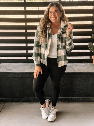 Urban Dreams Athleisure Hooded Flannel, Green - The Farmhouse