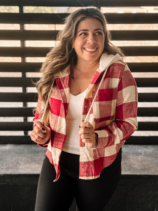 Urban Dreams Athleisure Hooded Flannel, Red - The Farmhouse