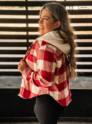 Urban Dreams Athleisure Hooded Flannel, Red - The Farmhouse