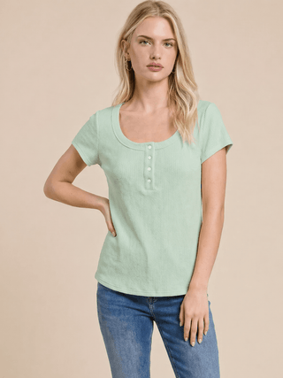 Urban Rib Short Sleeve Henley Top - 110 Blouses - The Farmhouse