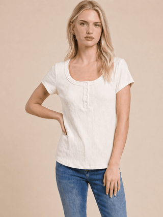Urban Rib Short Sleeve Henley Top, Off - White - 110 Blouses - The Farmhouse