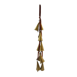 Rose velvet ribbon door hanger with 10 gold cone-shaped bells