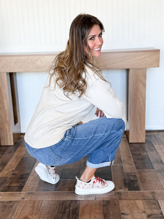 Very G Aman Slip On Sneaker, Natural Red Hearts - 300 Footwear - The Farmhouse