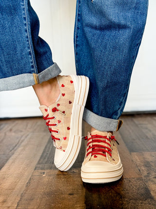 Very G Aman Slip On Sneaker, Natural Red Hearts - 300 Footwear - The Farmhouse