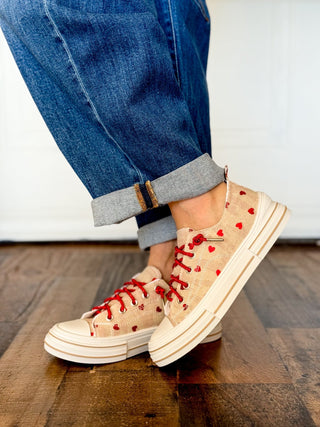 Very G Aman Slip On Sneaker, Natural Red Hearts - 300 Footwear - The Farmhouse
