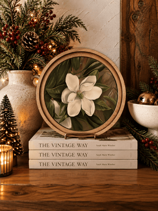 Vintage Magnolia Arch Framed Art, 8" Round - 420 Home Decor - The Farmhouse