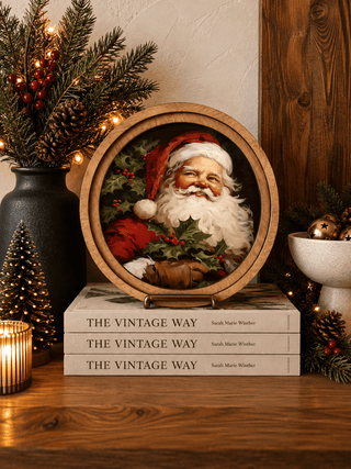 Vintage Santa Christmas Arch Framed Art, 8" Round - 420 Home Decor - The Farmhouse