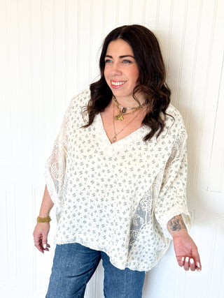 Vintage - Style Floral Print Lace Cropped Gauze Blouse Top - Top - The Farmhouse