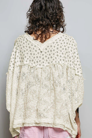 Vintage - Style Floral Print Lace Cropped Gauze Blouse Top - Top - The Farmhouse