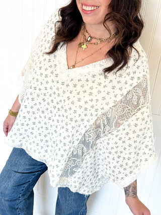 Vintage - Style Floral Print Lace Cropped Gauze Blouse Top - Top - The Farmhouse