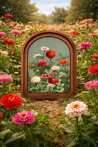 Vintage Zinnias Arch Framed Art 6x8" - 420 Home Decor - The Farmhouse