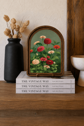 Vintage Zinnias Arch Framed Art 6x8" - 420 Home Decor - The Farmhouse
