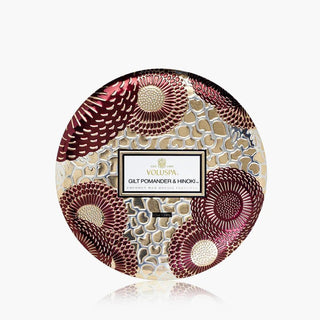 Voluspa 3 Wick Tin 12oz Candle, Gilt Pomander & Hinoki - 410 Candles & Scents - The Farmhouse