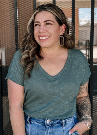 Washed Away V-Neck Drop Shoulder Short Sleeve Crop Top - Ash Jade - The Farmhouse