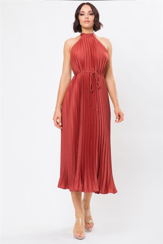 Wedding Crasher Elegant Pleated Midi Dress, Terracotta - The Farmhouse