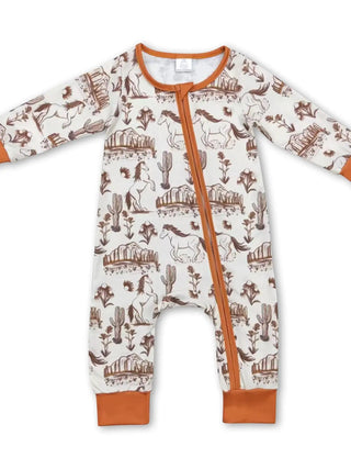 Western Rodeo Theme Desert Cactus Horseshoe Unisex Zipper Onesie - The Farmhouse