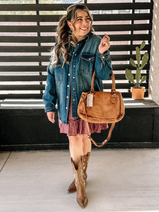 Western Sky Western Boho Shacket, Denim - The Farmhouse