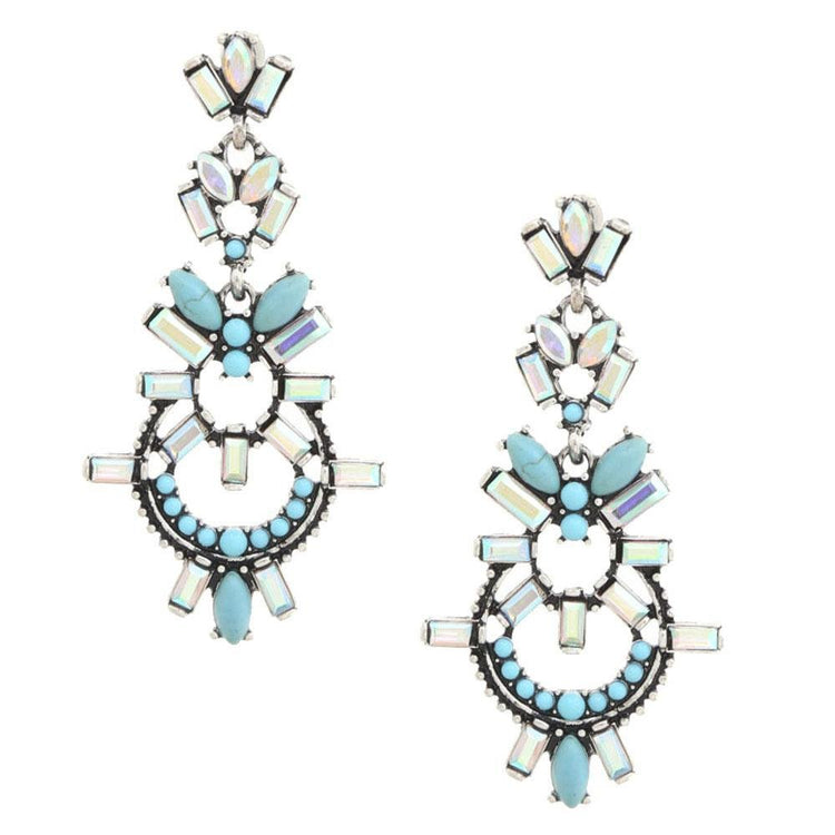 Western Turquoise Rhinestone Dangle Earrings - The Farmhouse