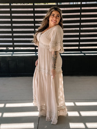 Whispering Lace Boho Maxi Dress, Cream - The Farmhouse