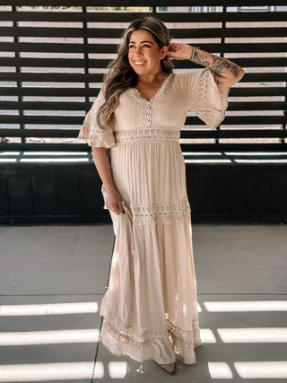 Whispering Lace Boho Maxi Dress, Cream - The Farmhouse