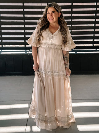 Whispering Lace Boho Maxi Dress, Cream - The Farmhouse