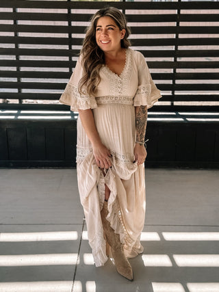 Whispering Lace Boho Maxi Dress, Cream - The Farmhouse