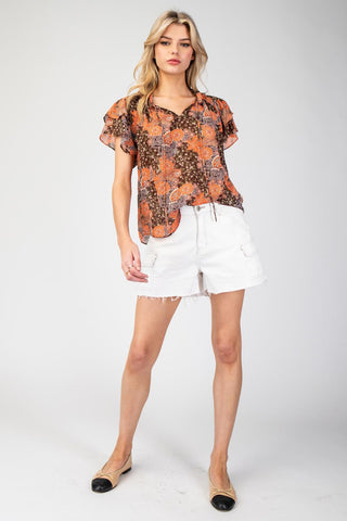 Whispering Ruffles Flowy Top Comfy Business Casual Workplace Top, Rust - The Farmhouse