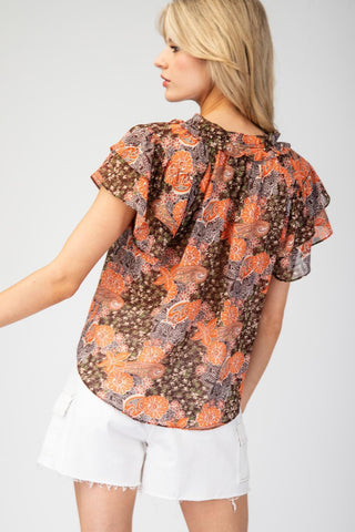 Whispering Ruffles Flowy Top Comfy Business Casual Workplace Top, Rust - The Farmhouse