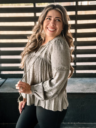 Whispering Willow Boho Flowy Blouse, Olive - The Farmhouse