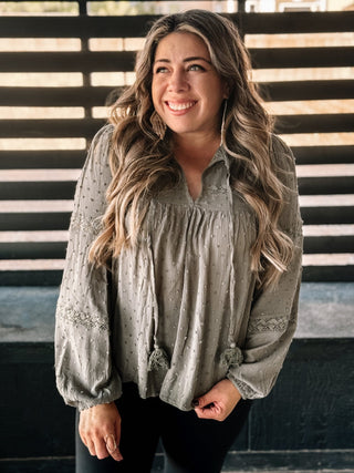 Whispering Willow Boho Flowy Blouse, Olive - The Farmhouse