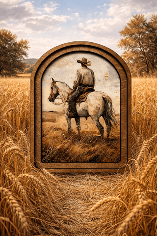 White Horse Cowboy 8.25x11" Arch Framed Art - 420 Home Decor - The Farmhouse