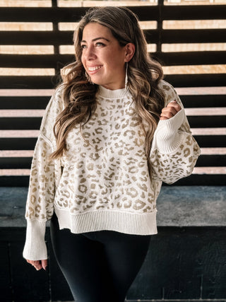 Wild Nights Animal Leopard Print Sweater, Cream - The Farmhouse