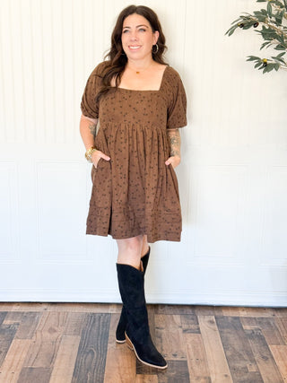 Wildflower Corduroy Babydoll Dress, Brown - 170 Dresses - The Farmhouse