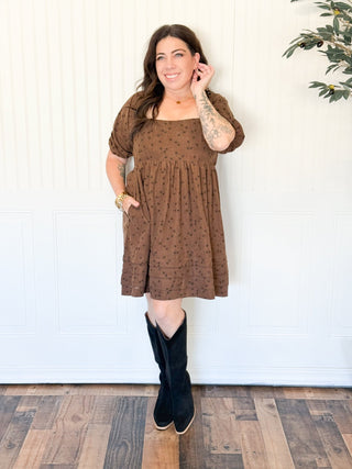 Wildflower Corduroy Babydoll Dress, Brown - 170 Dresses - The Farmhouse