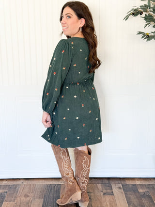 Wildflower Corduroy Babydoll Dress, Deep Green - 170 Dresses - The Farmhouse