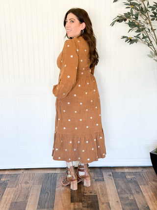 Wildflower Trails Corduroy Midi Dress, Camel - 170 Dresses - The Farmhouse