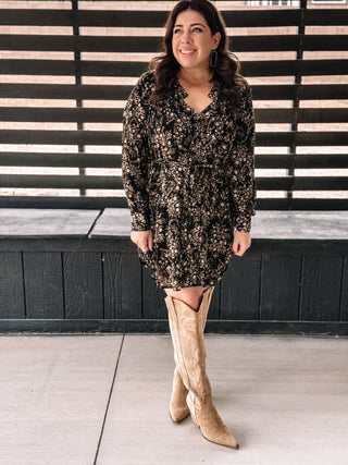 Wildflower Wanderer Boho Western Shirt Dress, Black - The Farmhouse