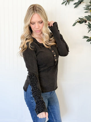 Willow Lace Washed Long Sleeve Top - 100 Casual Tops - The Farmhouse