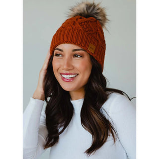 Winter Haven Cable Pom Hat, Rust - 260 Fashion Accessories - The Farmhouse