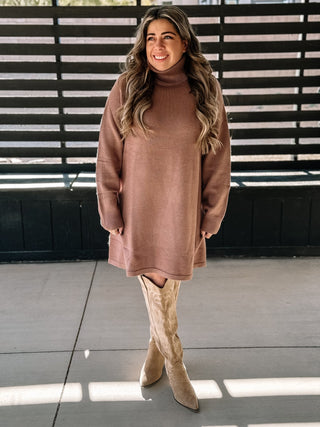 Winter Haven Turtleneck Sweater Dress, Latte - The Farmhouse