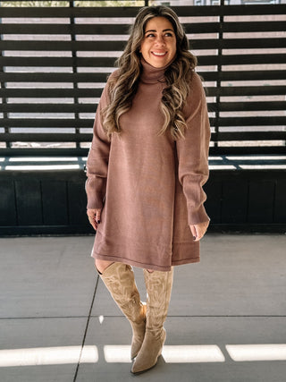 Winter Haven Turtleneck Sweater Dress, Latte - The Farmhouse