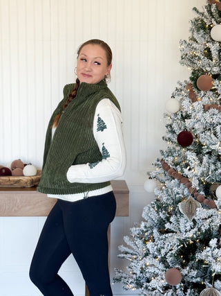 Winter Pines Corduroy Vest, Green - 160 Outerwear - The Farmhouse