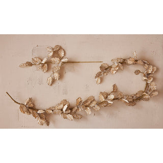 Close-up of beaded and glittered gold leaves on Winter Wonderland garland