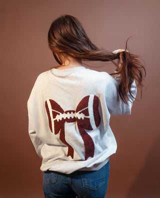 Back view of Bowtiful Gameday gray embroidered sweatshirt
