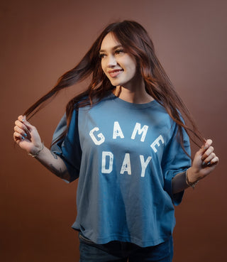 Fall Gameday boxy long crop tee with game day graphic
