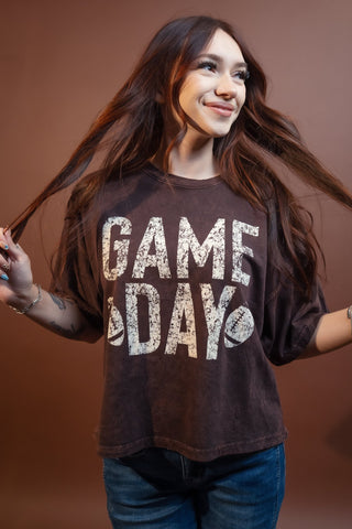Back view of the cropped Game Day mineral wash tee