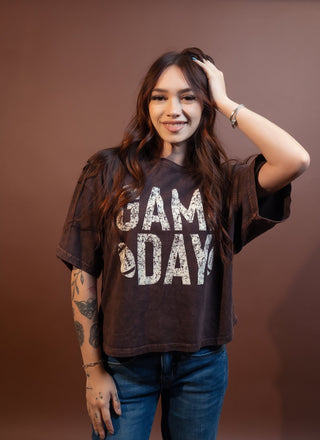 Game Day football cropped mineral wash tee with boxy relaxed fit