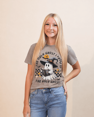 Women's Holy Ghost Cotton Halloween Graphic Tee - 120 Graphic Tees - The Farmhouse