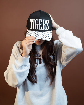 Black polka dot snapback hat with Tigers embroidery on the front