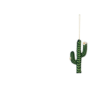 Styled view of wool felt cactus ornament for a desert-inspired Christmas tree